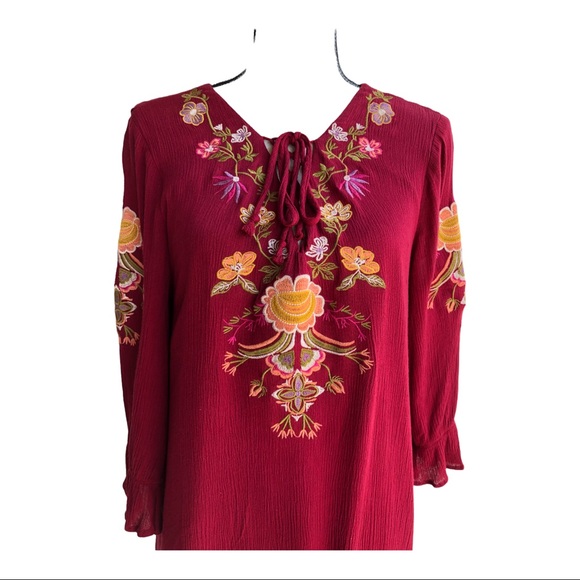 Umgee Floral Embroidered boho flounce sleeves sz Large  shift dress.‎ - Picture 7 of 16